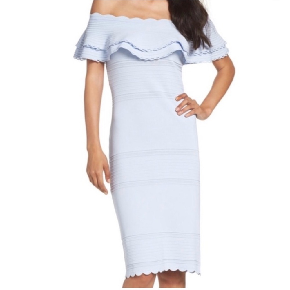 Eliza J Blue Off-Shoulder Ruffled Cocktail Dress